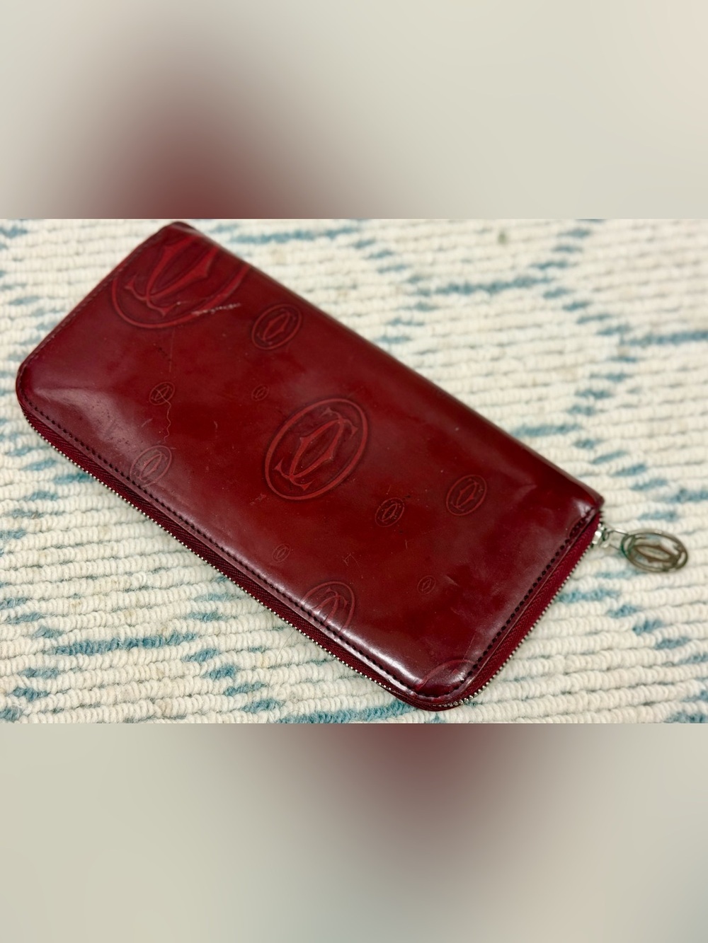 CARTIER Vintage “Happy Birthday” Red Patent Leather Monogram Zippy Long Wallet - Picture 6 of 16